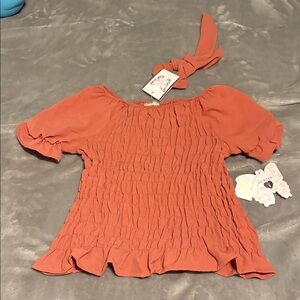 btween Terracotta Smocked Blouse with hair tie